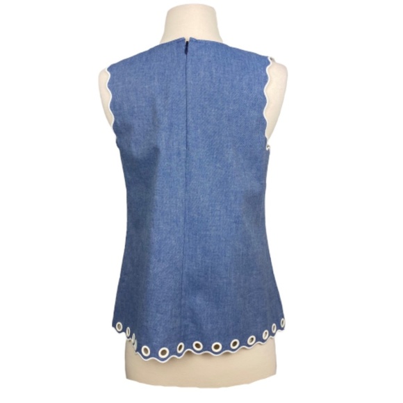 J. CREW Top Sleeveless Scallop Bohemian Summer Grommet Denim Blue Size 2 - Picture 7 of 16